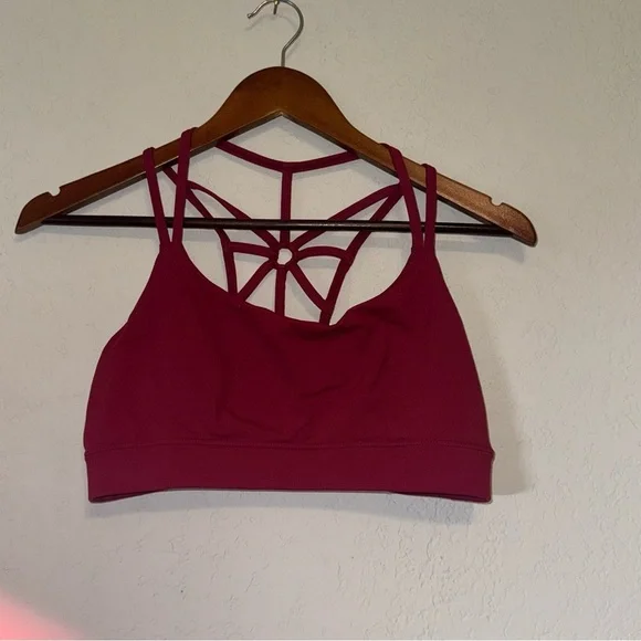 Dark Berry Red Strappy Back Sports Bra - Picture 2 of 5